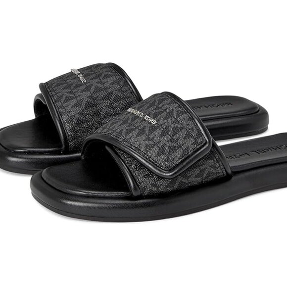 Michael Kors Suki Flat Slide Black 2 Women's Size 10 New In Box - Picture 1 of 8